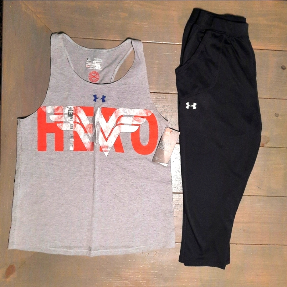 Girls under Armour black joggers tank top bundle xl